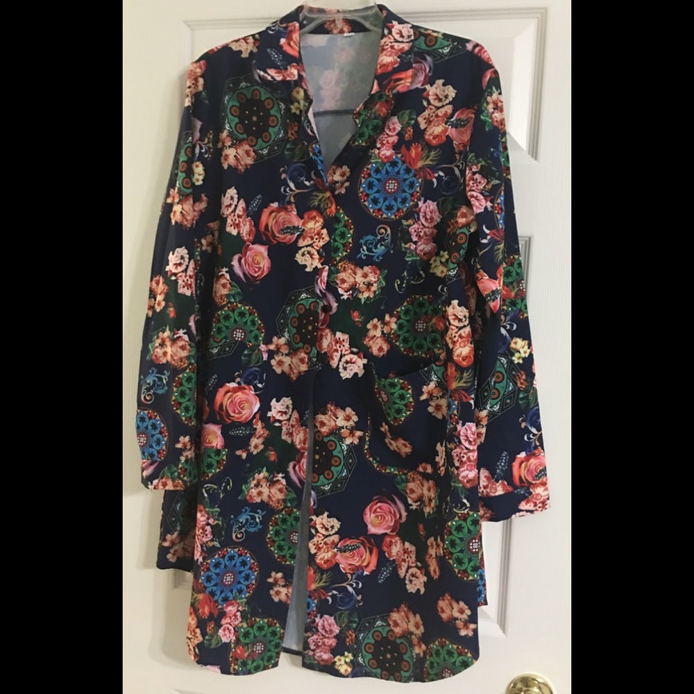Long (mid calf) lightweight floral jacket
